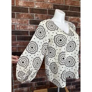 AndTheWhy Anthropologie Top Womens MED Print Prairie Boho Hippie Peasant Blouse